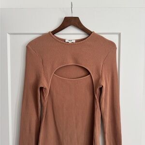 Agolde Ribbed Cutout Long Sleeve Top in Brown